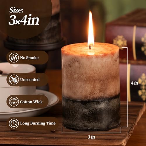 KONNI Layered Pillar Candles Set of 3, 3"x 4" Table Decor Coffee - Image 2