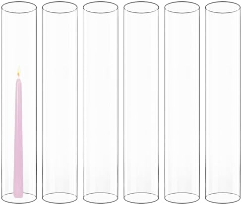 CYS EXCEL 6 PCS (H:16" D:3") Open Ended Clear Glass Hurricane Candleholder Tube Lamp Shade Open Flame Candlestick Holder Chimney Tube Cover Bottomless Cylinder by CYSEXCEL%C2%AE