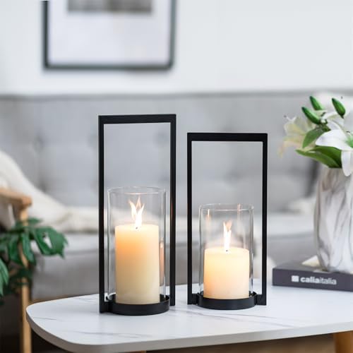 Sziqiqi Hurricane Candle Holder for Pillar: Black Candle Holders for Table - Image 3