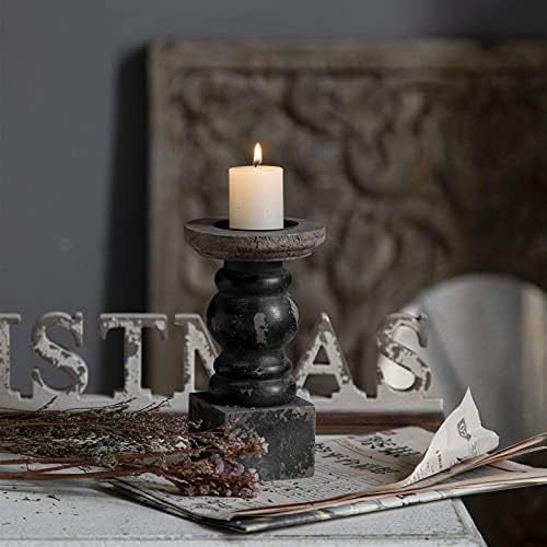 SOFE Handmade Shabby Chic Wooden Black Candle Holder, Square Base 7" Tall - Image 3