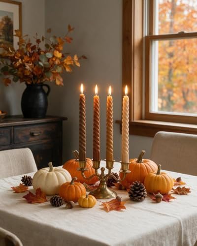 MAITREYA Fall Taper Candles Stick Brown Spiral Candles for Fall Harvest Halloween Thanksgiving Dinners Parties-10inch,F-12PACK - Image 2
