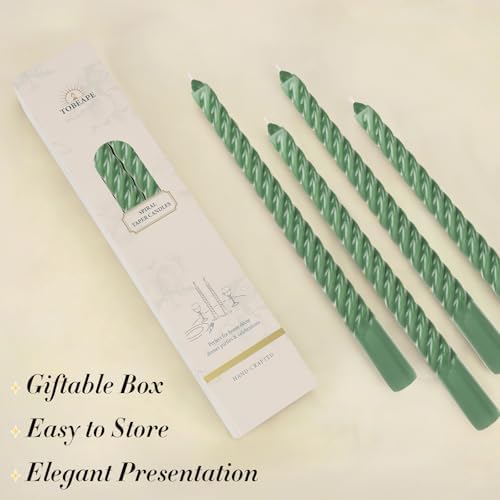 Tobeape 10" Green Spiral Taper Candle Sticks 4 Pack, Unscented & Dripless - Image 6