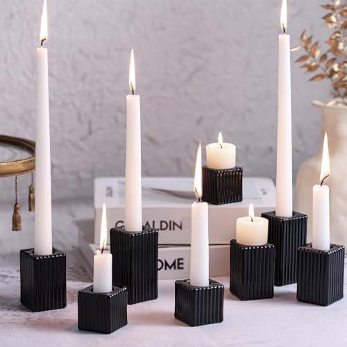 LETINE 12pcs Black Vertical Stripe Glass Candlestick Holders - Chic Taper Candle Sticks Holder Set for Elegant Dining & Home Decor - Ideal Candle Holders for Wall,Living Room,Bedroom, Kitchen Decor by LETINE