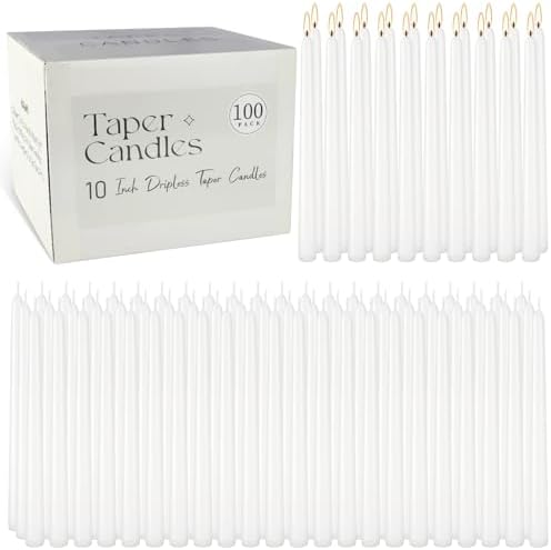 100-Pack White Taper Candles - 10 Inch 8-Hour Burn Time Dinner Candles, Smokeless Dripless Unscented for Wedding, Party, Home Decor | Bulk Household Candles for Candlesticks & Centerpieces - Image 2