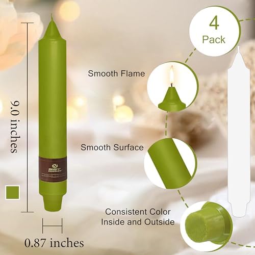 Christmas Grass Green Candle 9 Inch Tall Smokeless Taper Candles 4 Pack Unscented Dinner Candle for Christmas Festive Halloween Thanksgiving Day Fall Home Decor - Image 3