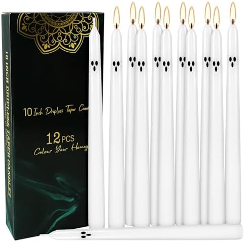 12 Pack Halloween Taper Candles - 10 Inch White Ghost Face Smokeless Candles, Long-Lasting 7+ Hour Burn, Premium Wax for Spooky Decor & Parties - Image 2