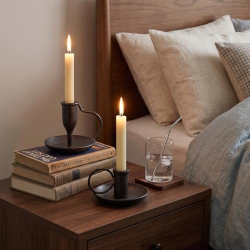 Matte Black Iron Candle Holder with Handle 2 Pcs Taper Candle Sticks Holder - Image 2