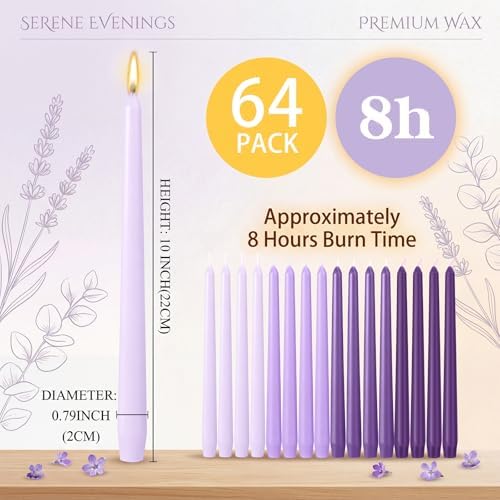 MTLEE 16 Pcs 10 Inch Long Taper Candle Stick Smokeless, Gradient Purple - Image 2