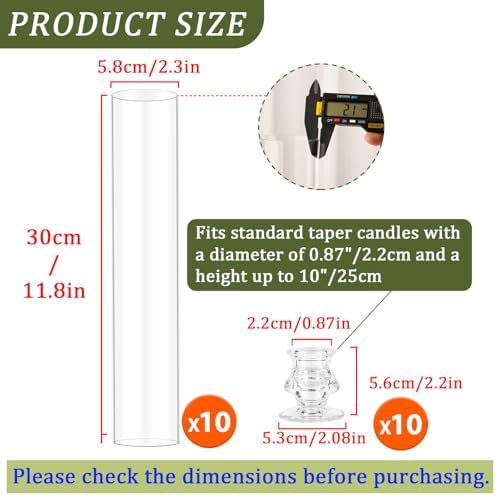 Hurricane Glass Candle Holders, Set of 10 Candlestick Holders for Taper Candle with 11.8" Tall Windproof Cylinder Covers Candle Stand Bulk for Table Centerpieces on Wedding Birthday Housewarming Decor - Image 4
