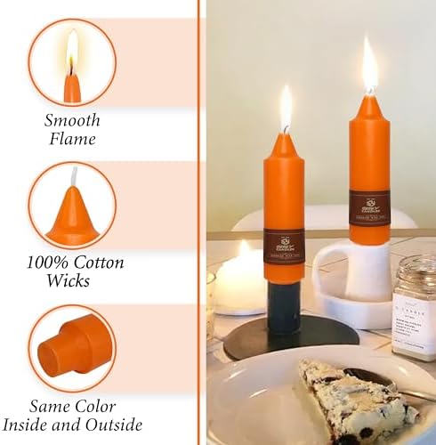 Orange Short Taper Candle Candle Sticks, 5 Inch Mini Pillar Candles, 4PCS Handmade Unscenteds Candlesticks for Festive Halloween Thanksgiving Day Fall Home Decor - Image 3