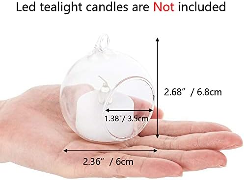 Nuptio 24 Pcs Hanging Glass Tealight Holder Globe 2.36" Diameter, Tea Light Candle Holders Wedding Christmas Halloween Home DIY Gifts, Garden Hanging Ornaments Outdoor Candle Holders - Image 2