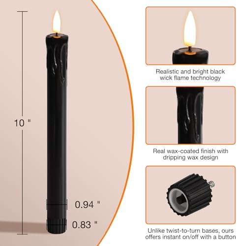 Black Dripping Wax Halloween Flameless Taper Candles with Remote Set of 6 - Image 2