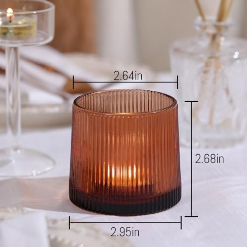 Amber Ribbed Tealight Votive Candle Holders Set of 10 - Image 2