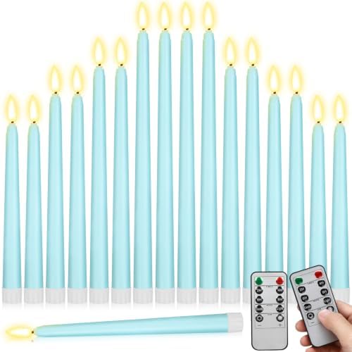 Rossesay 16 Pcs Teal Flameless Taper Candle with Remote Timer by Rossesay