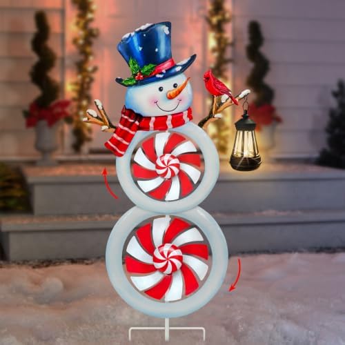 Solar Christmas Decorations Outdoor,Metal Snowman Wind Spinner Garden Stake by HokfirmHomeDecorGarden