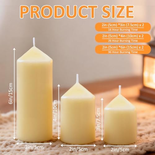 6 Pcs Ivory Pillar Candles Bulk Set, 3 Different Lengths 2 x 3/4/6 Inch (2 Each), Dripless Unscented Smokeless,Hurricane Candles,Gives You a Better Atmosphere When Organizing an Event Party. - Image 4