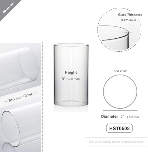 WGVI Hurricane Candle Holder Sleeve, Wide 5", Height 8", Clear Glass Cylinder Candleholder, Chimney Tube, Open Ended Candle Shade, 12 Pieces Bulk - Image 2