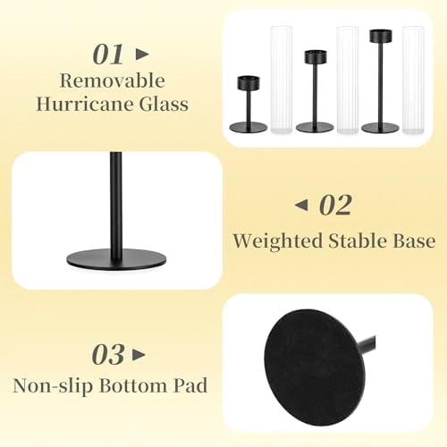Hewory Black Hurricane Candle Holders: 12 PCS Tall Taper Candlestick Candle Holders Bulk for Candlesticks Candle Sticks Holder Decor for Table Centerpiece Wedding Party Christmas Decorations - Image 6