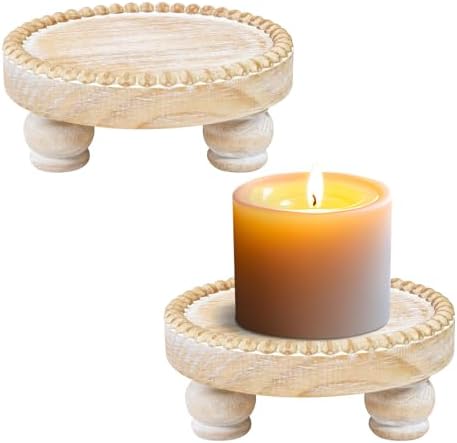 Small Wood Risers for Decor, Round Wooden Display Risers Candle Plates and Trays, Farmhouse Candle Trays Home Decor, Pedestal Stand for Mini Cake, Mug Display Decorative, Table Centerpiece, Brwon by CEDARLUX