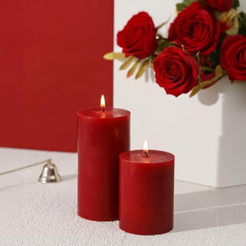 3x6 Inch Red Pillar Candles Set of 3 - Decorative Unscented Pillar Candle - Image 2