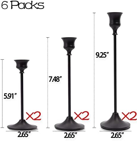 Matte Black Taper Candle Holder Set of 6, Tall Candlestick Holders - Image 2