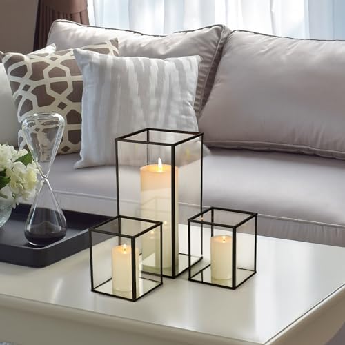 Phosphor Small Hurricane Candle Holder Set of 3 Pieces, Black Glass Candle Holder for Wedding, Party, Holiday. - Image 4