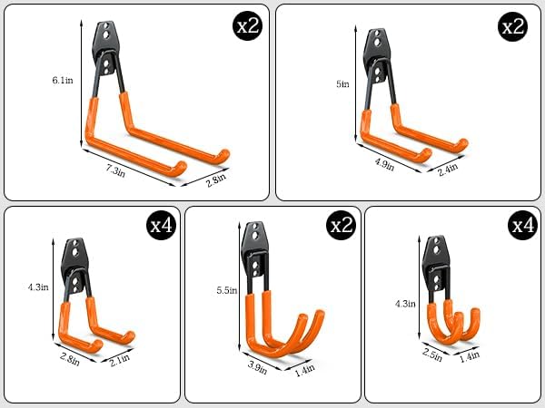 3-H Heavy Duty Garage Hooks, 14 Pack Wall Storage Organizer,Orange