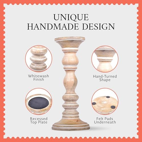 Mela Artisans Mango Wood Candle Holders - Whitewash Finish, Set of 3 - Image 6