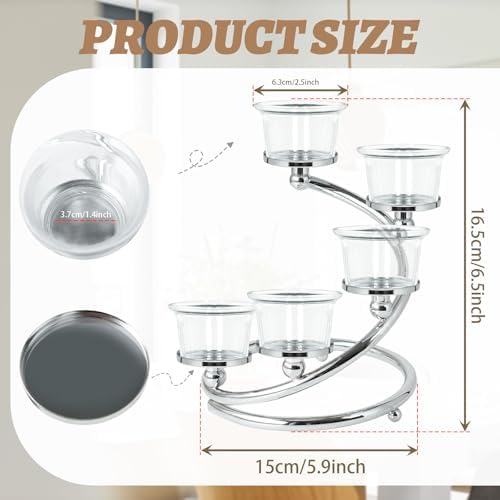 1Pc Silver 5-arm Metal & Glass Tea Light Candle Holders for Table Centerpiece, Glass Votive Tealight Holders/Candelabra Candlestick Holders for Wedding,Party, Anniversary,Christmas - Image 3