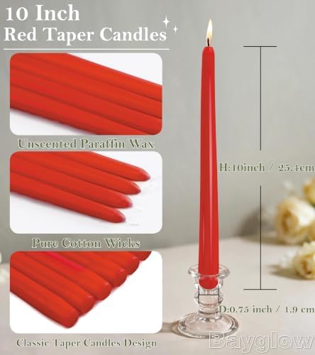 Red Taper Candles 12 Pack 10 Inch Christmas Candlesticks Dripless Unscented Long Burning Tall Red Tapered Candles for Valentine’s Day Christmas Dinner Table Weddings Restaurants Events - Image 2