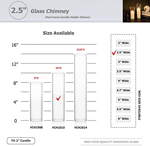 WGVI Hurricane Candle Holder Sleeve, Wide 2.5", Height 10", Clear Glass Cylinder Candleholder, Chimney Tube, Open Ended Candle Shade, 6 Pieces Bulk - Image 3