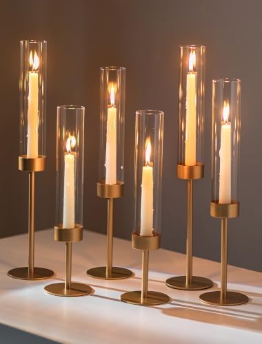Romadedi Glass Hurricane Candle Holders for Candlestick, Gold, Set of 6 by ROMADEDI