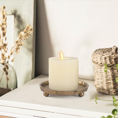 Vintage Cast Iron Pillar Candle Holder Plate, Rustic Brass Candle Tray - Image 7