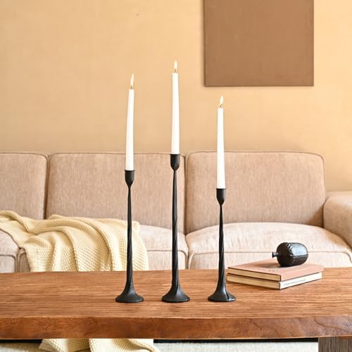 Set of 3 Candle Stick Holders, Iron Black Candlestick Holders, Fits 3/4 inch Fits 3/4 inch Thick Candles, Tapered Candle Holders Tall Set for Dining Table, Wedding, Home Decoration - Image 5