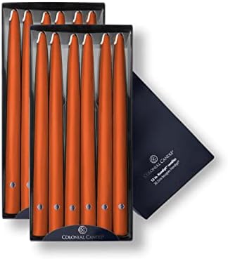 Colonial Candle Unscented Taper Candle, Handipt Collection, Pumpkin, 12 in, Pack of 12 - Up to 10 Hours Burn by ColonialCandle