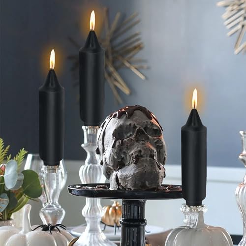 NJAO HOO Black Short Taper Candle 5 Inch Halloween Decoration Candlesticks Unscented Dripless Tapered Candle Set for Home Decor Dinner Candles Party, 4 Pack - Image 4