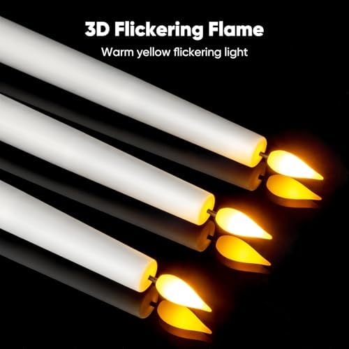 12 Pcs Flameless Taper Candles with Remote and Timer, 9.6 Inches Plastic LED Candlesticks, White Battery Operated Window Candles, for Home Wedding Christmas Party Decoration - Image 7