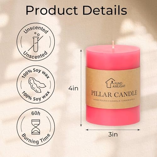 3x4 Inch Pink Pillar Candles Set of 3 - Decorative Unscented Pillar Candle - Easter Valentines Day Candles - Long Burning Dripless Smokeless Large Pillar Candle for Wedding Table, Dinner Decor - Image 6