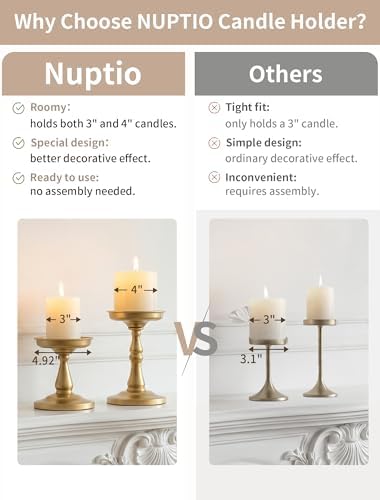 NUPTIO Large Gold Pillar Candle Holders, Set of 2 - Image 5