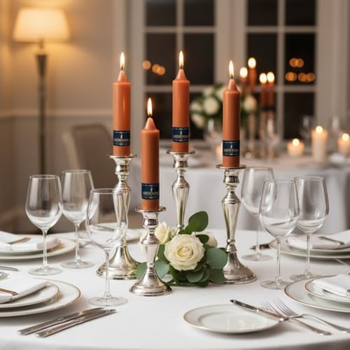 Orange Taper Candle Terracotta Candlesticks - Gedengni 9inch Unscented Candles Long Candle Sticks Dripless Tapered Candles for Wedding Table Dinner Party Church Holiday Decor,4 Pack - Image 6