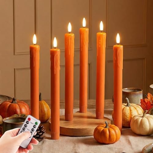 Burnt Orange Dripping Wax Fall Halloween LED Taper Candles with Remote by EywamageCandles