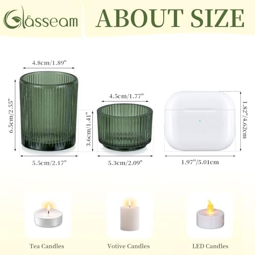 Glasseam Glass Tealight Candle Holders 24 Green Ribbed Votive for Christmas - Image 5