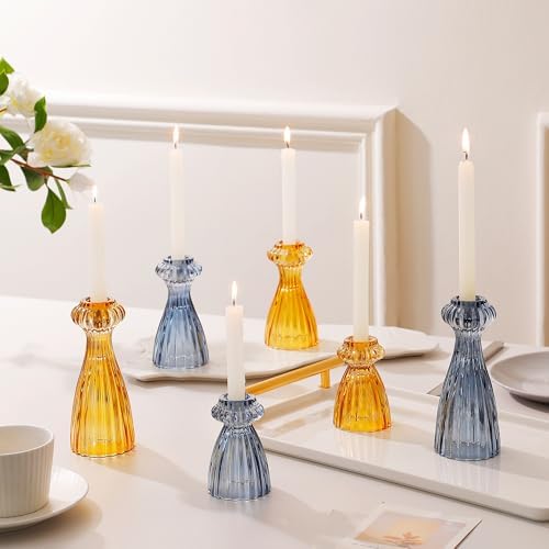 Lysenn Glass Candlestick Holders, Taper Candle Holders Set of 3, Amber - Image 5