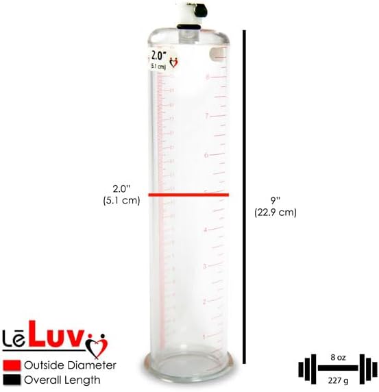 LeLuv Maxi Vibrating Penis Pump - Purple Handle + Clear Hose, Protected Gauge - 9" Length x 2" Diameter Round-Flange Cylinder