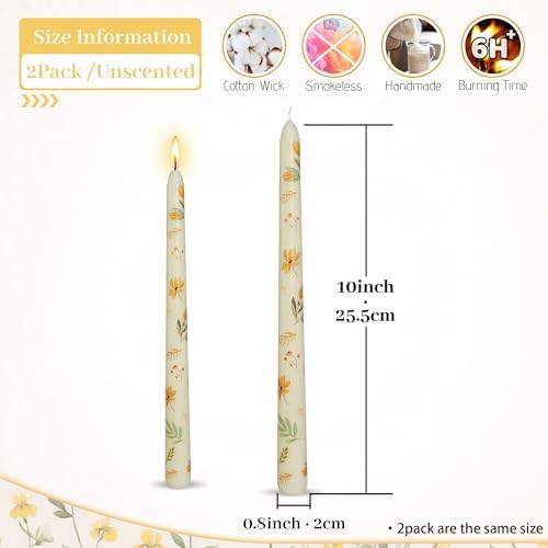 Ivory Valley Iris Taper Candles - Floral Tall Candlesticks 10 Inch Pastel Smokeless Ideal for Weddings Home Party Holiday Decor Set of 2 - Image 3