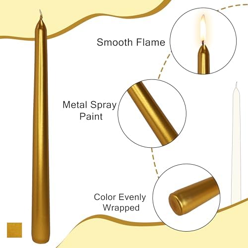 10 Inch Gold Taper Candles 4 Pack, Shiny Crimson Dinner Candles for Standard Holders, Unscented Soy Wax Long Stick Candles for Christmas Winter Wedding Holiday Table Decoration - Image 4