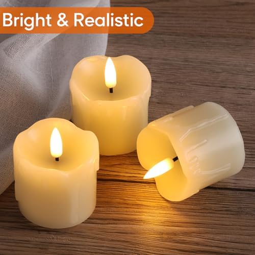 Eywamage Ivory Dripping Wax Flameless Votive Candles with Timer Batteries - Image 3