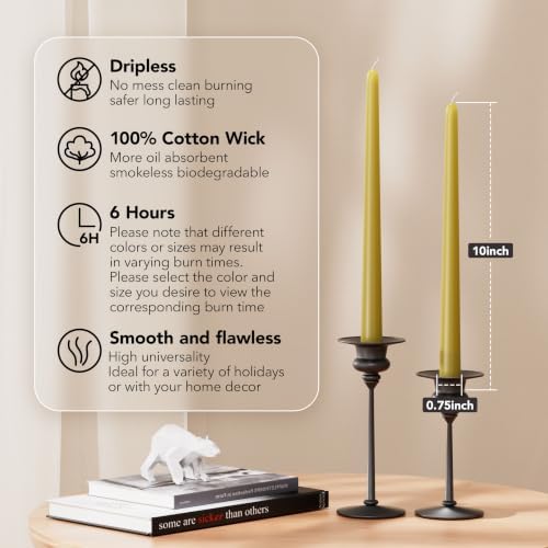 New Burning Formula Unscented Dripless 10-Inch Taper Candles Set of 12 - Sage Green, for Wedding, Dinner - Smokeless, Long Burning - Hand Poured, Colored Tall Candlesticks - Verde Salvia - Image 2