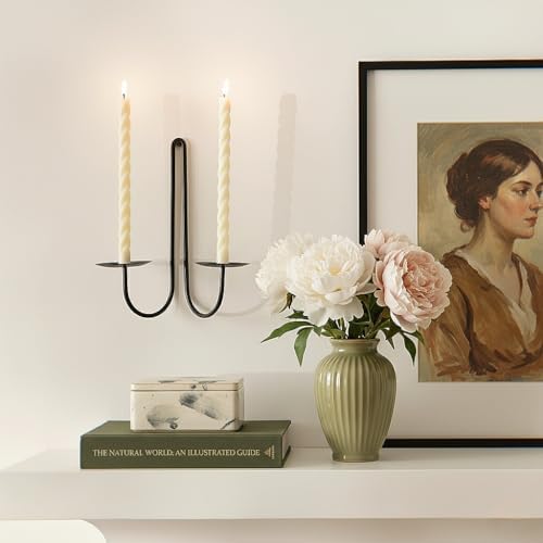 Double Armed Iron Candle Holders Metal Wall Candle Sconce Holder Set of 2 Black Modern Wall Candle Sconces Hanging for Living Room, Farmhouse, Fireplace, Wedding - Image 5