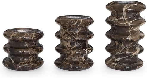 Vixdonos Marble Candle Holder Set of 3 Taper Candle Candlestick Mantle Candle Stand for Home Decor,Wedding,Party and Table Centerpieces(Brown) by Vixdonos